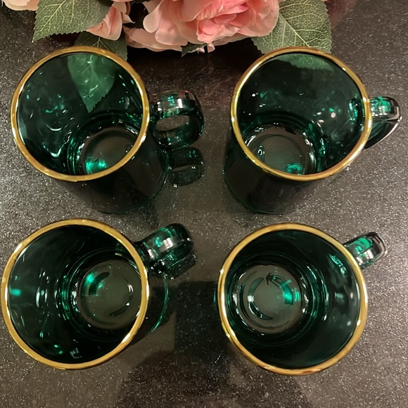 Vintage Emerald Green Mugs with Gold Trim - Libbey - Set of 4 - Picture 4 of 10
